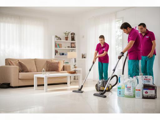 Equipo de limpieza profesional trabajando en un hogar en Daireaux Buenos Aires con aspiradora y productos de higiene